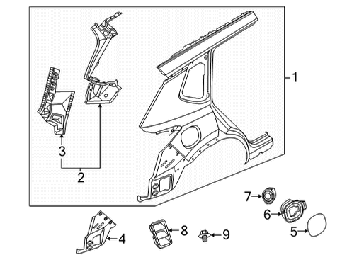 2022 Nissan Rogue Quarter Panel & Components Diagram 1