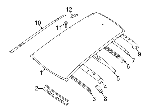 2020 Nissan Rogue Roof & Components, Exterior Trim Diagram 1
