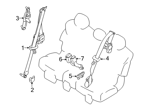 Belt Assembly-Tongue,3RD Seat LH Diagram for 89845-6JE2A