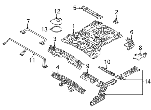 2022 Nissan Rogue Rear Floor & Rails Diagram