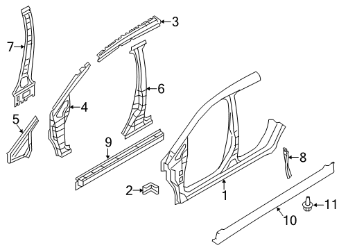 2022 Nissan Leaf Aperture Panel, Center Pillar, Exterior Trim, Hinge Pillar, Rocker Diagram