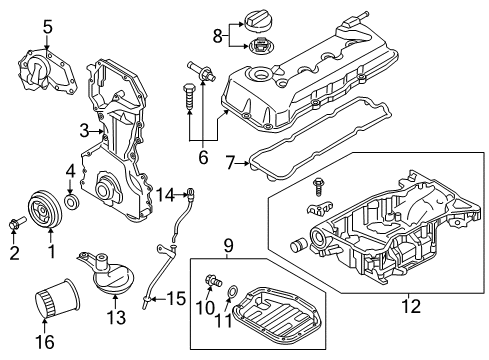 2020 Nissan Rogue Engine Parts, Mounts, Cylinder Head & Valves, Camshaft & Timing, Variable Valve Timing, Oil Pan, Oil Pump, Balance Shafts, Crankshaft & Bearings, Pistons, Rings & Bearings Diagram 1