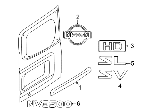 2020 Nissan NV 3500 Exterior Trim - Back Door Diagram 2