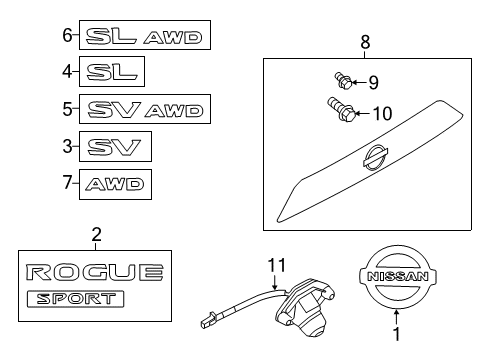 2022 Nissan Rogue Sport Exterior Trim - Lift Gate Diagram