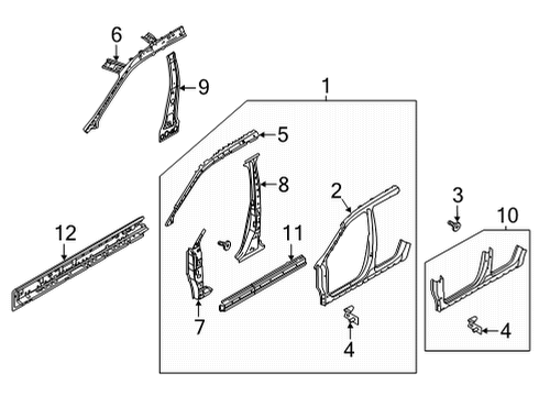 2022 Nissan Rogue Aperture Panel, Center Pillar & Rocker, Hinge Pillar Diagram 1