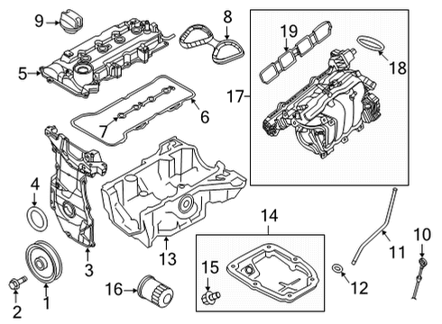 2022 Nissan Versa Engine Parts, Mounts, Cylinder Head & Valves, Camshaft & Timing, Variable Valve Timing, Oil Cooler, Oil Pan, Oil Pump, Crankshaft & Bearings, Pistons, Rings & Bearings Diagram 1