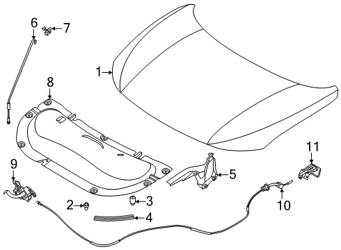 2025 Nissan Kicks CABLE ASSY-HOOD LOCK CONTROL Diagram for 65620-7LF0A