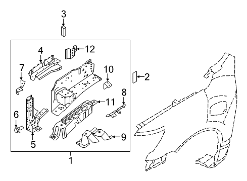 2023 Nissan Titan BRACE-HOODLEDGE LH Diagram for 64197-9FV0B