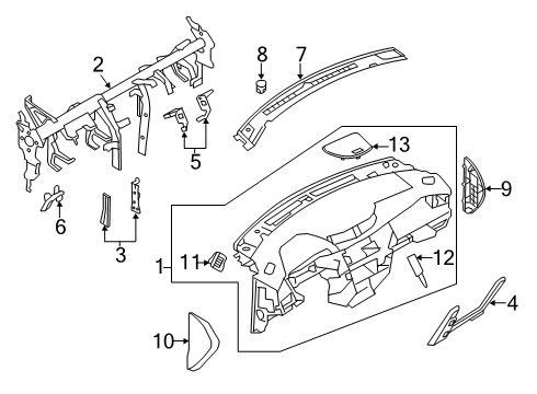 2020 Nissan Rogue Sport Instrument Panel & Pad Assembly Diagram for 68200-6MR1A