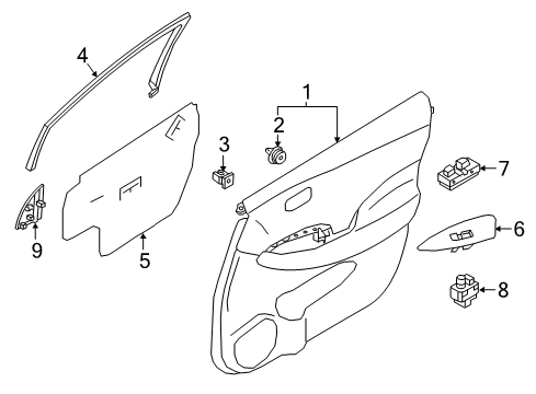 2020 Nissan Leaf Front Right Hand Finisher Power Window Switch Diagram for 80960-5SA0B