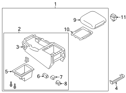 2021 Nissan Armada Front Floor Console Box Assembly Diagram for 96910-6JL2A