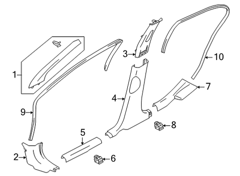 2025 Nissan Versa Front Pillar Garnish Assembly Right Hand Diagram for 76911-5EF1A