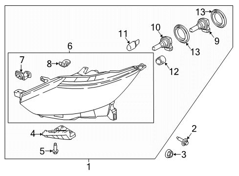 2020 Nissan Rogue Sport Right Hand Headlamp Assembly Diagram for 26010-6MR0A