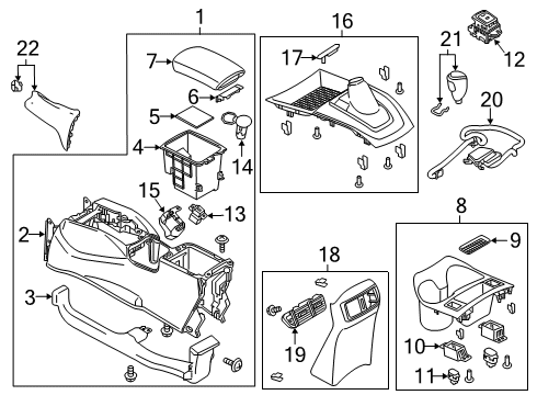 2020 Nissan Rogue Sport Console Box Assembly Center Diagram for 96910-6MR0A