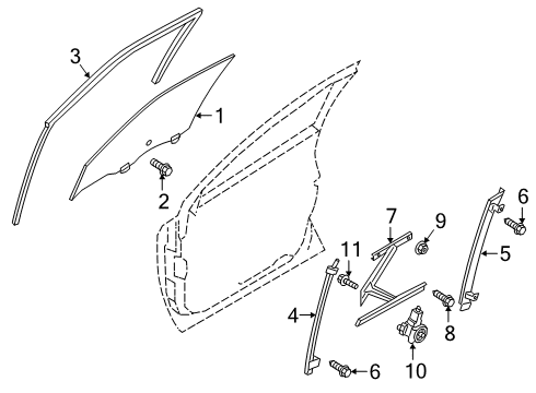 2022 Nissan Kicks Front Door Glass Run Rubber Left Hand Diagram for 80331-5RB1A