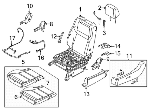 2023 Nissan Frontier Front Seat Cushion Trim Assembly Left Hand Diagram for 87370-9BV6D