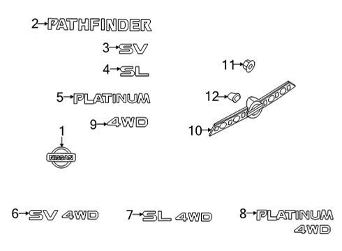 2025 Nissan Pathfinder EMBLEM-BACK DOOR Diagram for 90896-6TA2J