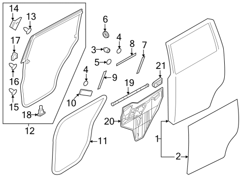 Rear Door Weatherstrip Right Hand Diagram for 82830-1LA1A