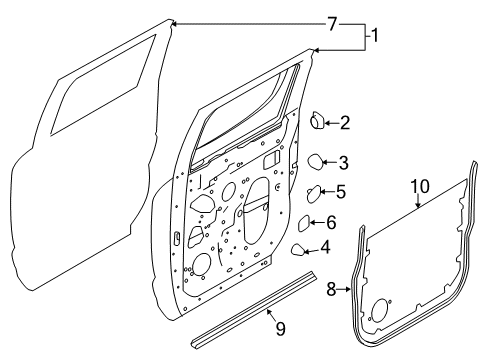 2023 Nissan Titan Rear Door Weatherstrip Left Hand Diagram for 82831-9FV0B