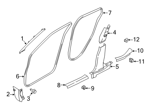 2025 Nissan Kicks Play Front Pillar Garnish Assembly Left Hand Diagram for 76912-5RW0B