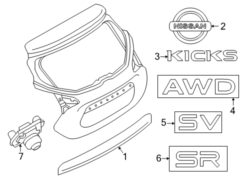 2025 Nissan Kicks Emblem-Trunk Lid Diagram for 84896-7LH1A