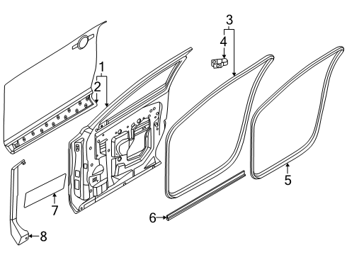 2023 Nissan ARIYA Front Door Weatherstrip Right Hand Diagram for 80830-5MP0A
