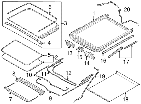 2025 Nissan ARIYA Sunroof Shade Assembly Diagram for 91250-5MP1A