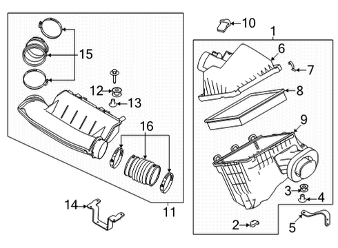 2021 Nissan Frontier Air Duct Diagram for 16576-9BT1A