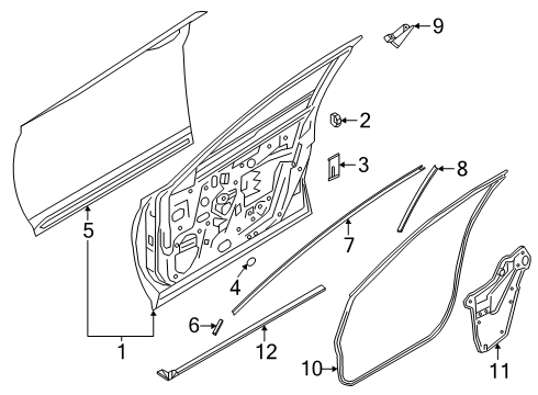 2025 Nissan Murano Front Door Weatherstrip Left Hand Diagram for 80831-7BA0A
