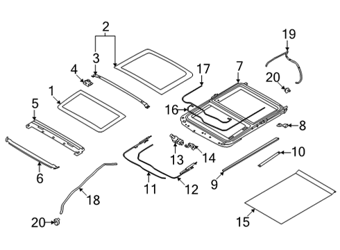 2022 Nissan Rogue Glass Assy-Sunroof,Rear Diagram for 91604-6RA0A