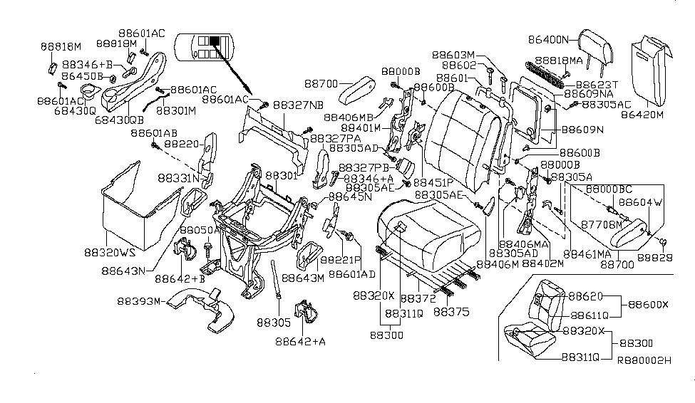 Nissan 88600-ZF21C Back Assembly - Window Seat, RH