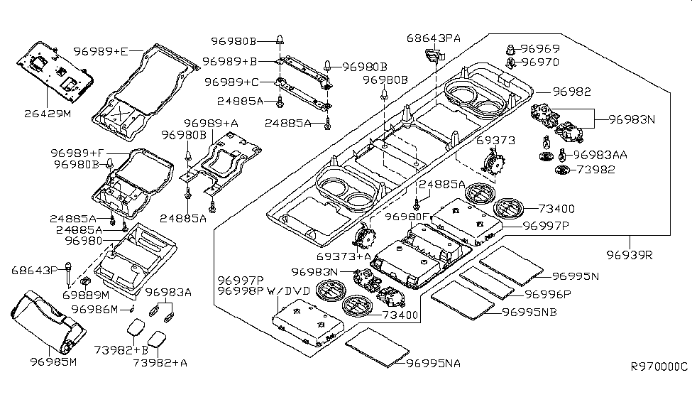 Nissan 96991-5Z01B Bin Assy-Storage,Rear Roof Console Box