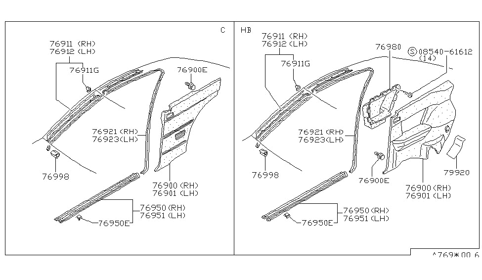 Nissan 76901-08F00 FINISHER Rear Side