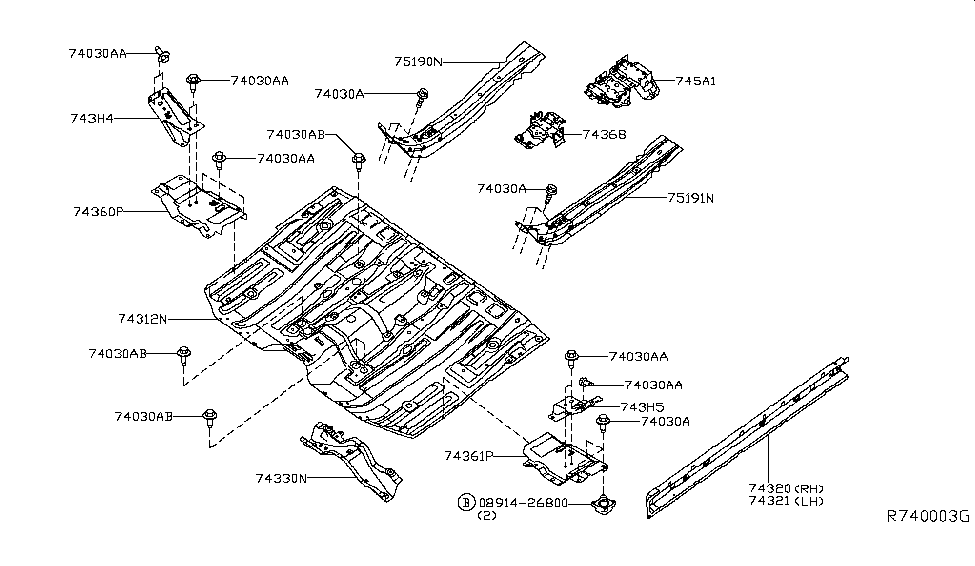 Nissan 74312-3JA5A Floor-Front