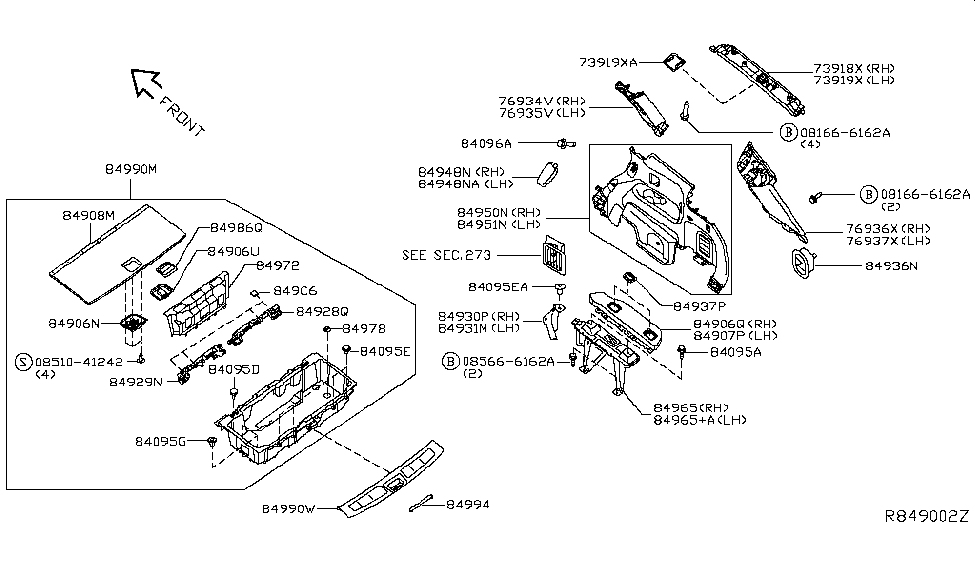 Nissan 849C6-3JV0A Cap-Luggage Floor