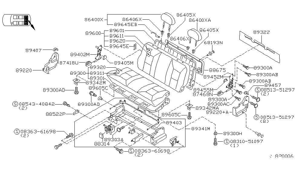 Nissan 89601-7B000 Frame Assembly-3RD Seat Back