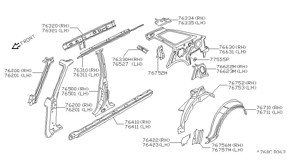 Nissan 76501-01A00 Pillar Center LH