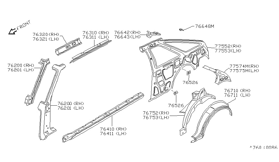 Nissan 77553-11A00 Pillar Inner