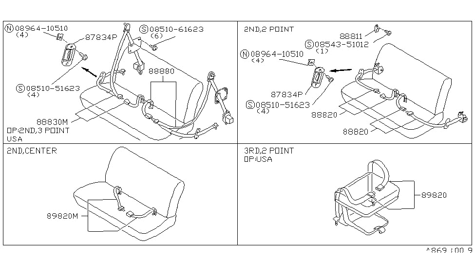 Nissan 88850-29R00 3Rd Seat Belt Set, 2Point