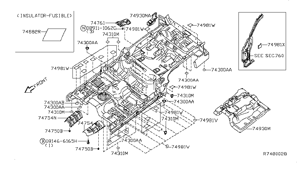 Nissan 74948-ZS30A Insulator-Floor