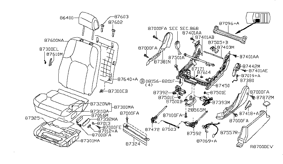 Nissan 87029-ZS00A Harness-Front Seat, RH