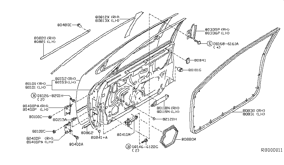 Nissan 80118-ZB000 Reinforce-Inside Handle,RH