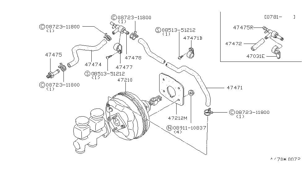 Nissan 47475-N8500 Connector Vacuum 4WAY