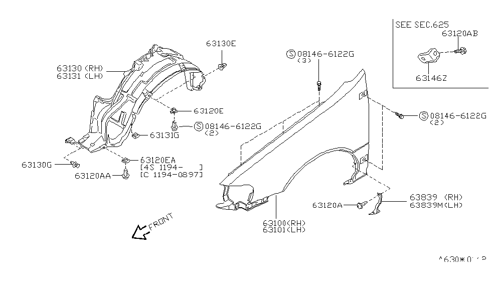 Nissan 63148-4B000 Bracket-Front Fender