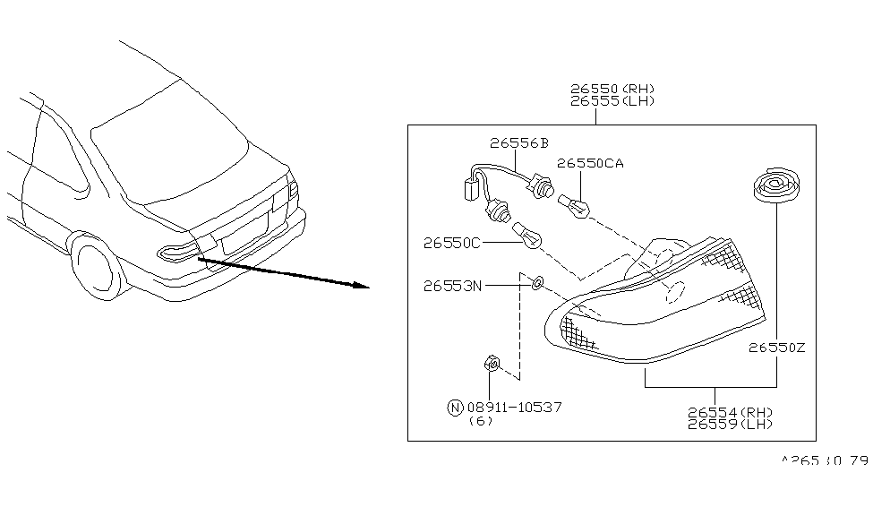 Nissan 26556-1M110 Rear Combination Lamp Socket Assembly, Left