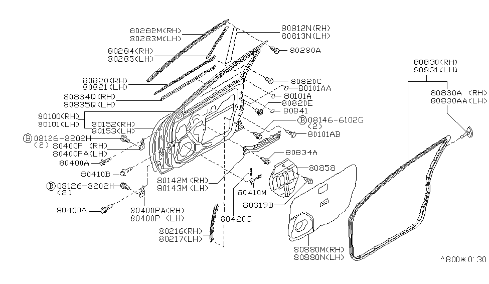 Nissan 80813-1M100 Seal-Front Door Outside,LH