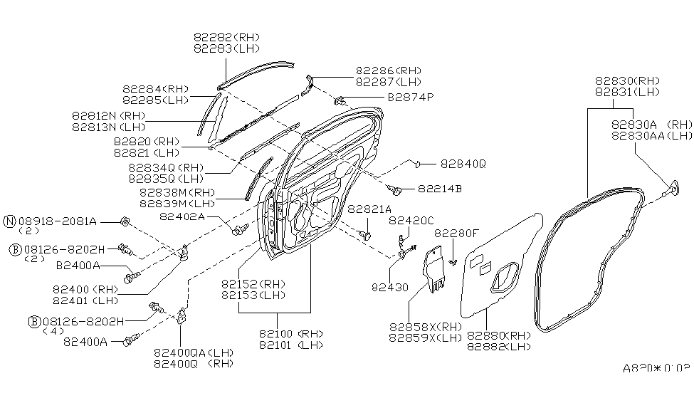 Nissan 82812-0M000 Seal-Rear Door Outside,RH