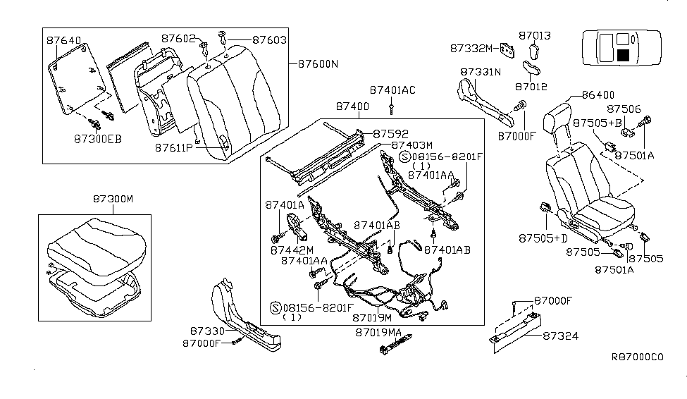 Nissan 87613-ZK53C Pad Assy-Back,Front Seat RH Upper