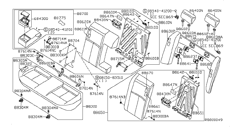 Nissan 88612-ZK50B Back Assy-Rear Seat,Center