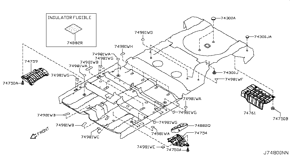 Nissan 74882-CA000 Insulator-Front Floor,Front